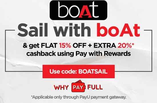 boAt Coupons Code - Flat 15% Off + Extra 20% off on Pay with Rewards