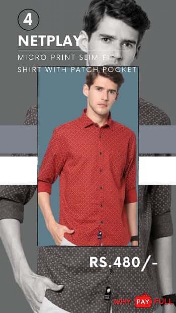 NETPLAY Micro Print Slim Fit Shirt with Patch Pocket