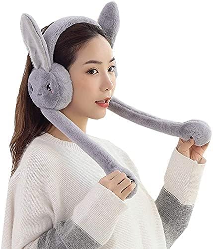 Foldable Moving Earmuffs Rabbit Ears Plush Toy | Bunny Ear Muffs for Winter