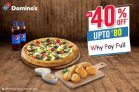 Dominos IPL OFFER – Flat 40% Off on Pizzas + 10% Cashback
